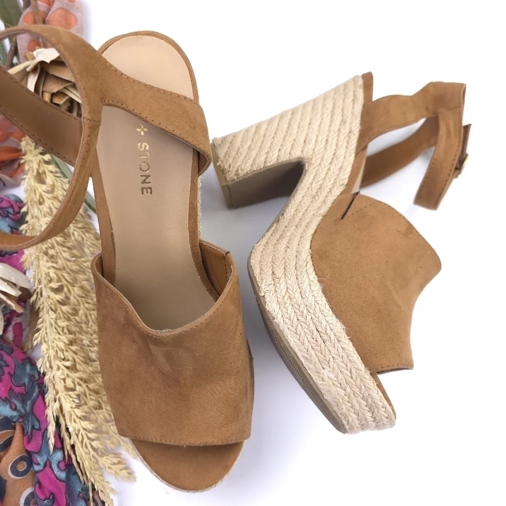 Sun and Stone chic Tan Platform Espadrille Sandals 9.5m